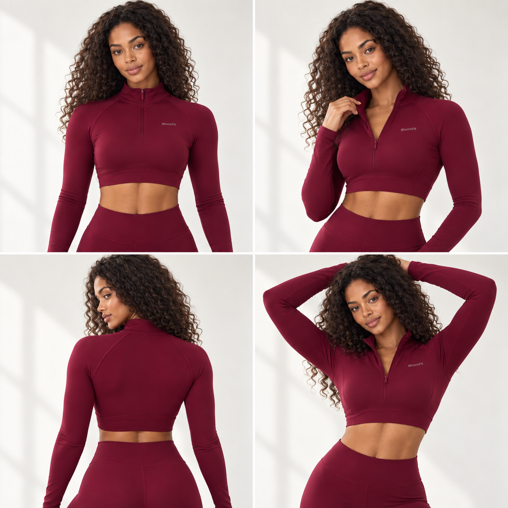 BloomFlex – crop zippé de sport femme BloomFit – vue studio 2
